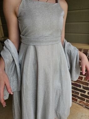 Silver Shimmer Fit & Flare Dress with Matching Wrap